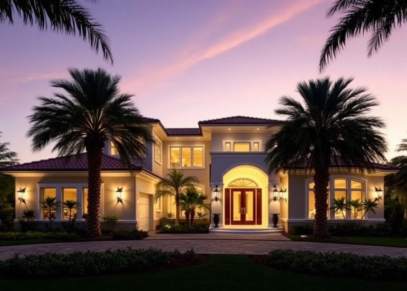 Elegant Florida luxury home at dusk